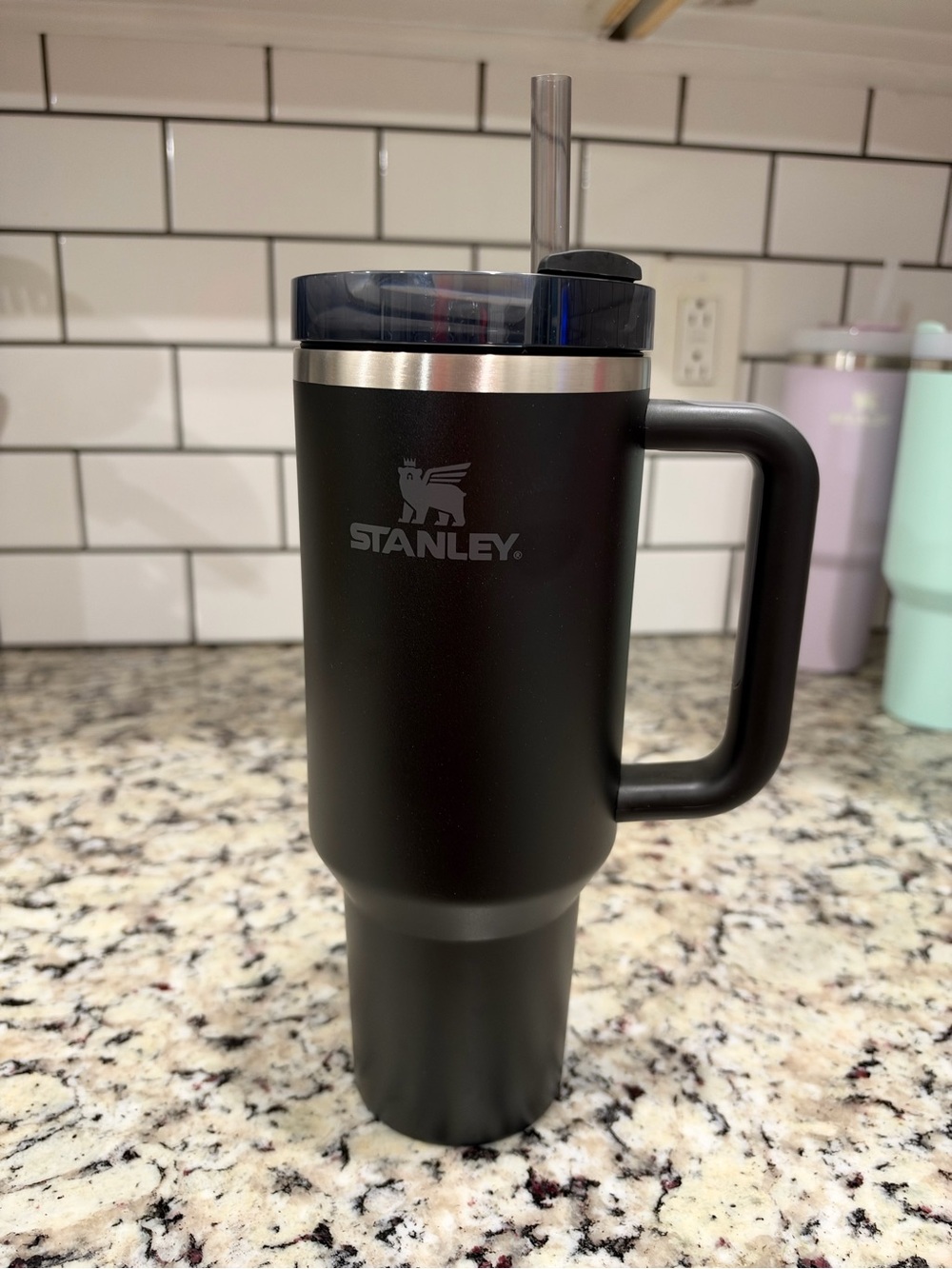 Stanley Matte Black Insulated Travel Mug with Handle and Straw